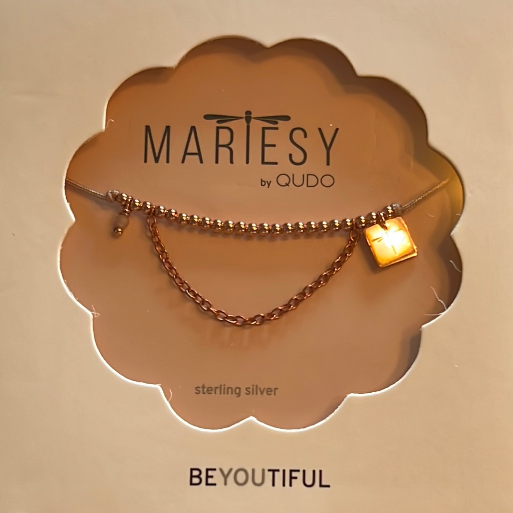 Rose Gold Beads/Tiny Faceted Rose Quartz Bead/Chain On Satin Cord-Adjustable-Nwt